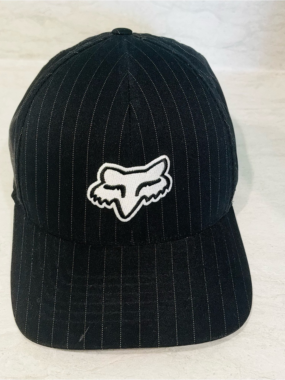 Fox Black Pinstripe Baseball Cap with White Logo stretch fit size L/XL